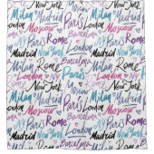 Handgeschriebene berühmte Städte des Weltmusters Duschvorhang (Vorderseite)