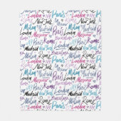 Handgeschriebene berühmte Städte des Weltmusters Fleecedecke (Vorderseite)