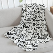 Handgeschriebene berühmte Städte des Weltmusters Fleecedecke