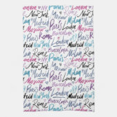 Handgeschriebene berühmte Städte des Weltmusters Geschirrtuch (Vertikal)