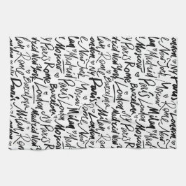 Handgeschriebene berühmte Städte des Weltmusters Geschirrtuch