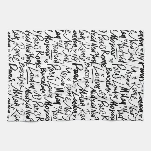 Handgeschriebene berühmte Städte des Weltmusters Geschirrtuch (Horizontal)