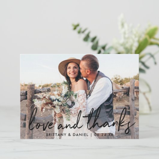 Handgeschriebene Black Script-Liebe und Danke Hoch (Stehend Vorderseite)