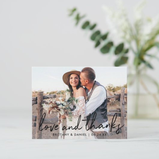 Handgeschriebene Black Script-Liebe und Dankehung Postkarte (Stehend Vorderseite)