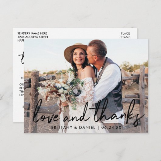 Handgeschriebene Black Script-Liebe und Dankehung Postkarte (Vorne/Hinten)