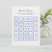 Handgeschriebene Blue Bridal Bingo Card Einladung (Stehend Vorderseite)