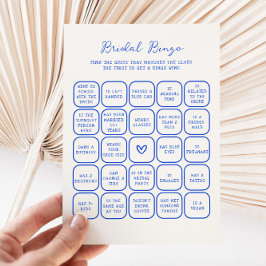 Handgeschriebene Blue Bridal Bingo Card Einladung