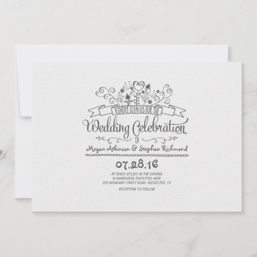 Handgeschriebene Blume Moderne lässige Hochzeit lä Einladung (Vorderseite)