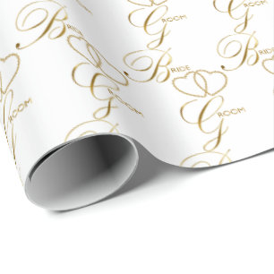 Handgeschriebene Bride and Groom Gold Hearts Geschenkpapier