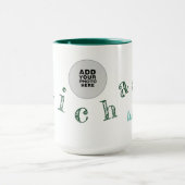 handgeschriebene Buchstaben Ihres Namens + Foto au Tasse (Zentrum)