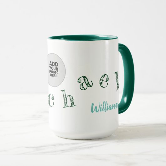 handgeschriebene Buchstaben Ihres Namens + Foto au Tasse (VorderseiteRechts)