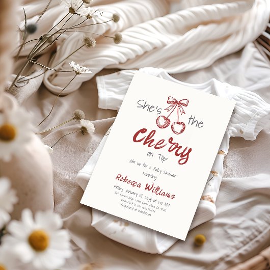 Handgeschriebene Cherry auf Top Bow Girl Baby Dusc Einladung