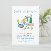 Handgeschriebene Doodles-Cocktails fallen nach Maß Einladung (Stehend Vorderseite)