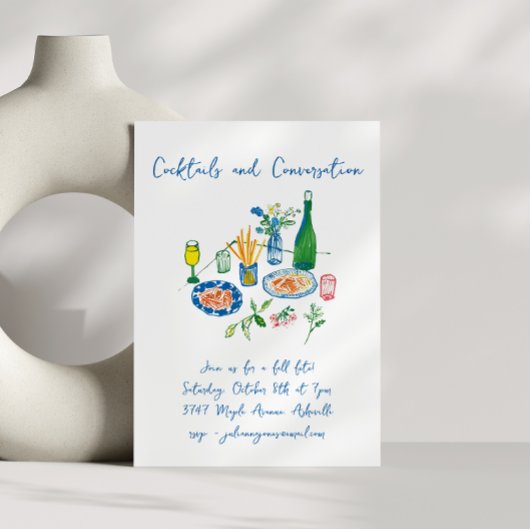 Handgeschriebene Doodles-Cocktails fallen nach Maß Einladung