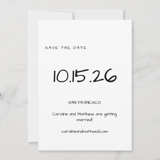Handgeschriebene einfache Minimalistische Schwarz- Save The Date (Vorderseite)