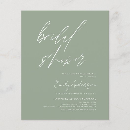 Handgeschriebene Einladung von Sage Green Brautpar Flyer (Vorne)