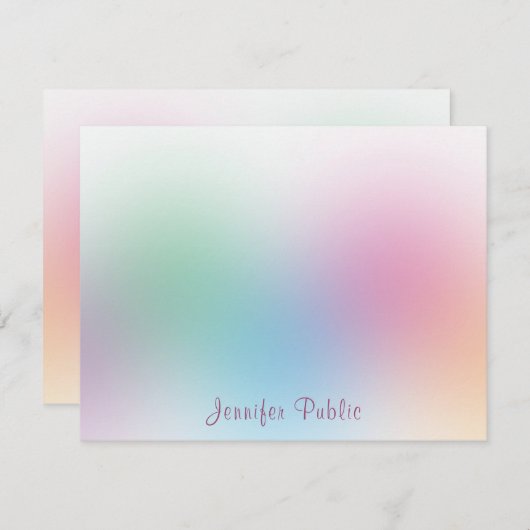 Handgeschriebene, elegante Monogramm-Regenbogenfar Mitteilungskarte (Vorne/Hinten)