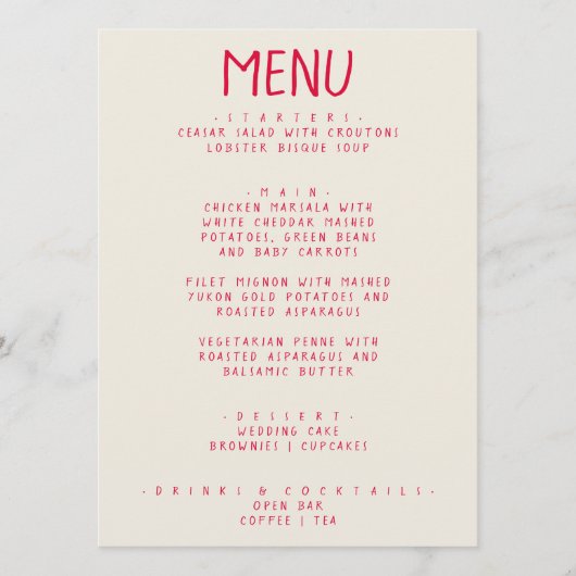 Handgeschriebene farbenfrohe Bright Funky Moderne  Menükarte (Vorderseite)