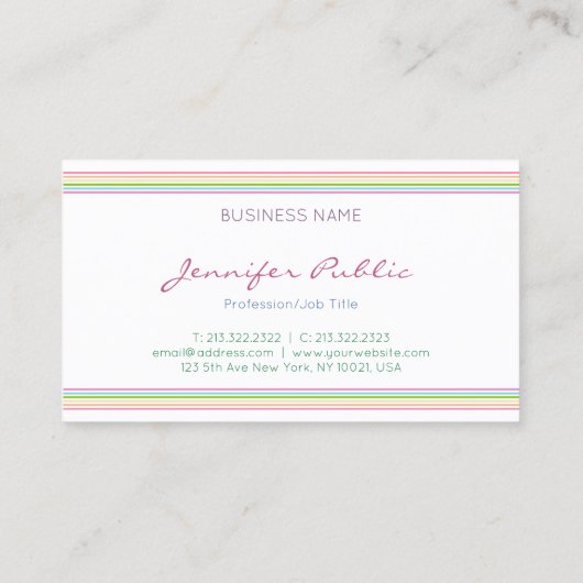 Handgeschriebene farbenfrohe gestreifte moderne Vo Visitenkarte (Rückseite)