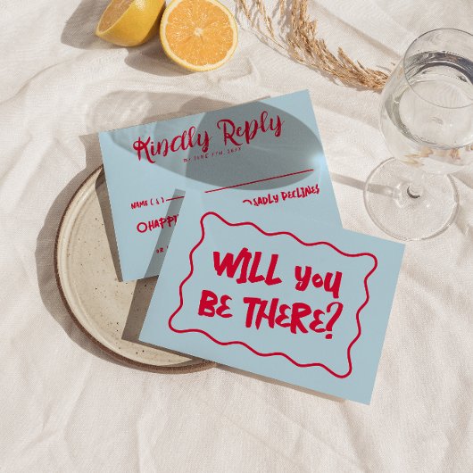 Handgeschriebene farbenfrohe Retro fett helle Hoch RSVP Karte