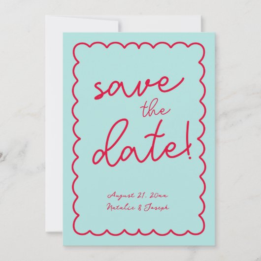 Handgeschriebene farbenfrohe Retro Funky Moderne H Save The Date (Vorderseite)