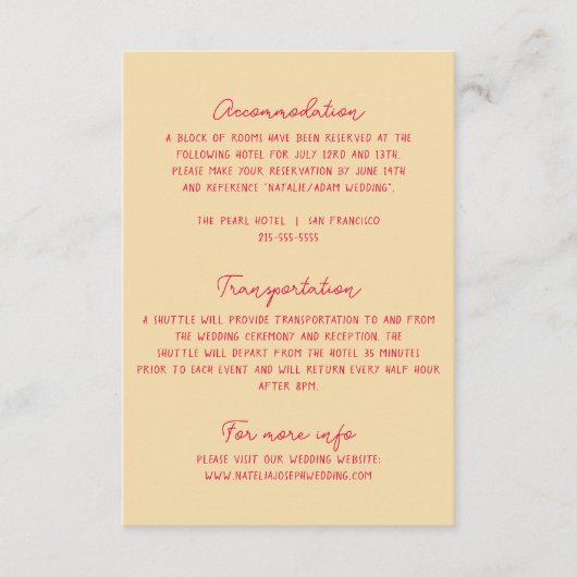 Handgeschriebene farbenfrohe Retro Moderne Hochzei Begleitkarte (Vorderseite)