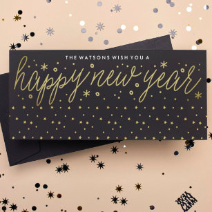 Handgeschriebene Foil Text Writing Happy New Year Feiertagskarte