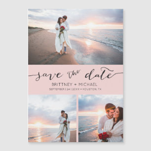Handgeschriebene FotoCollage Pink Save the Date Magnetkarte