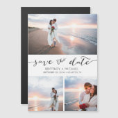 Handgeschriebene FotoCollage White Save the Date Magnetkarte (Vorne/Hinten)