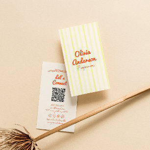 Handgeschriebene gelbe orange Streifen Boho QR-Cod Visitenkarte