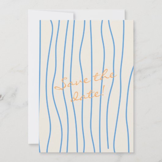 Handgeschriebene gestrichene Retro Whimsical Funky Save The Date (Vorderseite)