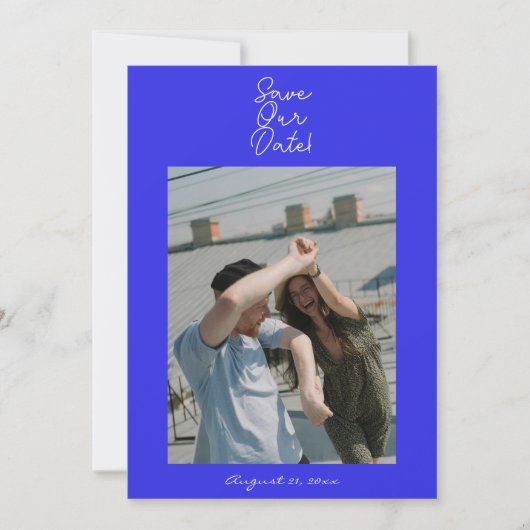 Handgeschriebene Gezeichnet Blue Retro Einzigartig Save The Date (Vorderseite)