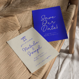 Handgeschriebene Gezeichnet Blue Retro Einzigartig Save The Date