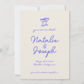 Handgeschriebene Gezeichnet Blue Retro Einzigartig Save The Date (Rückseite)