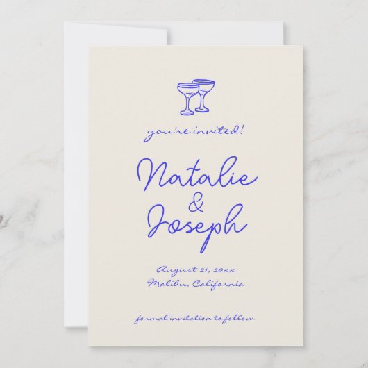 Handgeschriebene Gezeichnet Blue Retro Einzigartig Save The Date (Rückseite)