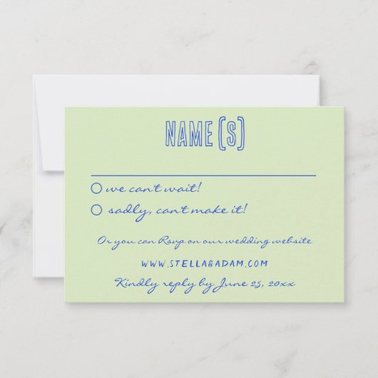 Handgeschriebene Gezeichnet bunt Retro Funky Weddi RSVP Karte (Vorderseite)