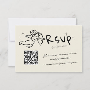 Handgeschriebene Gezeichnet cupid Quirky Wedding RSVP Karte