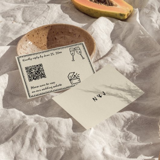 Handgeschriebene Gezeichnet einzigartige QR-Hochze RSVP Karte
