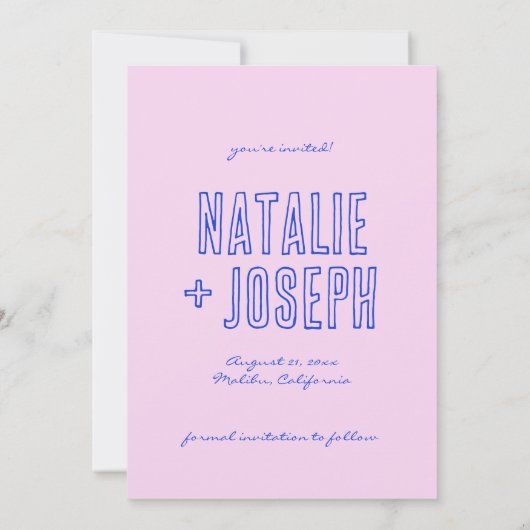 Handgeschriebene Gezeichnet farbenfrohe Retro Einz Save The Date (Rückseite)