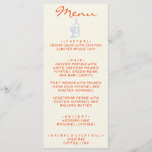 Handgeschriebene, Gezeichnet gemalte, eigenartige Menükarte (Vorderseite)