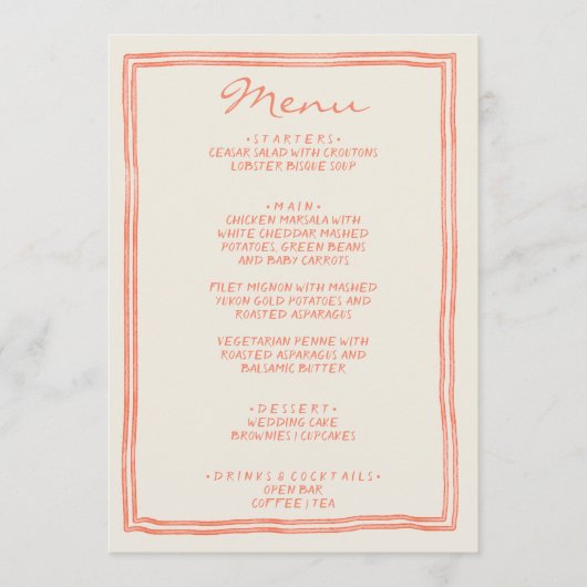 Handgeschriebene, Gezeichnet Painted Unique Funky Menükarte (Vorderseite)