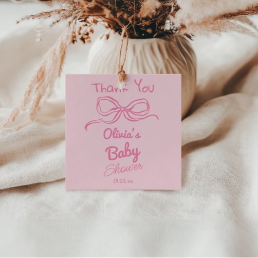 Handgeschriebene Gezeichnet Pink Bow Baby Girl Dus Geschenkanhänger