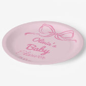 Handgeschriebene Gezeichnet Pink Bow Baby Girl Dus Pappteller (Schrägansicht)
