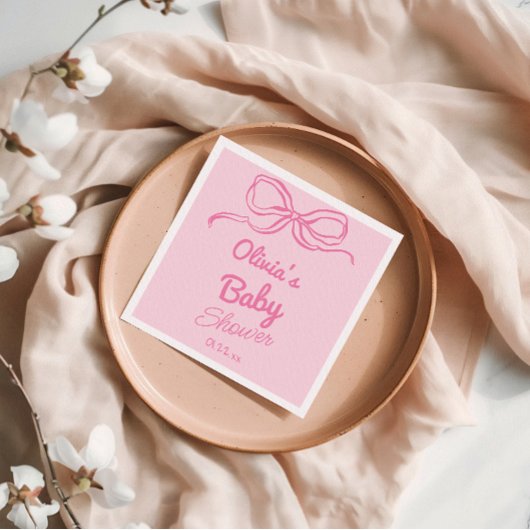Handgeschriebene Gezeichnet Pink Bow Baby Girl Dus Serviette