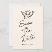 Handgeschriebene Gezeichnet Retro Cupid Quirky Wed Save The Date (Vorderseite)