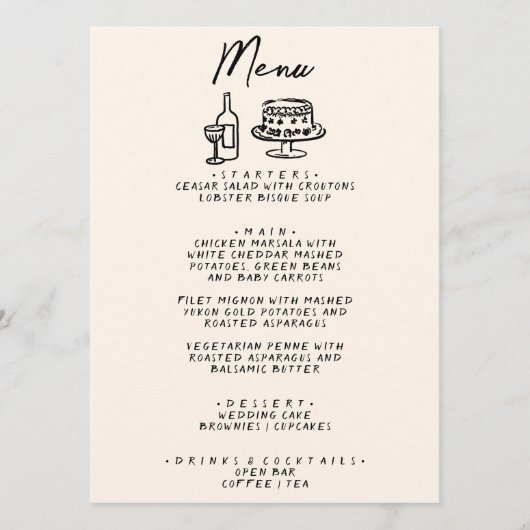 Handgeschriebene Gezeichnet Retro-Quirky-Einzigart Menükarte (Vorderseite)