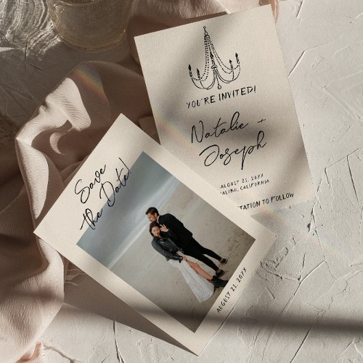 Handgeschriebene Gezeichnet Retro Quirky Foto Hoch Save The Date