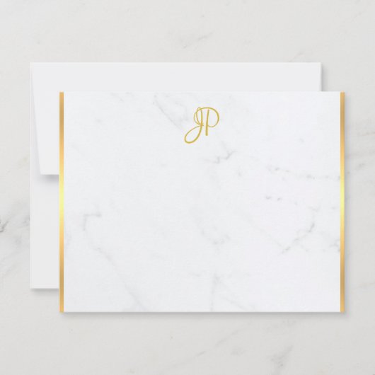 Handgeschriebene Gold Monogram Marble Trendy Templ Mitteilungskarte (Vorderseite)