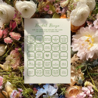 Handgeschriebene Green Bridal Bingo Card