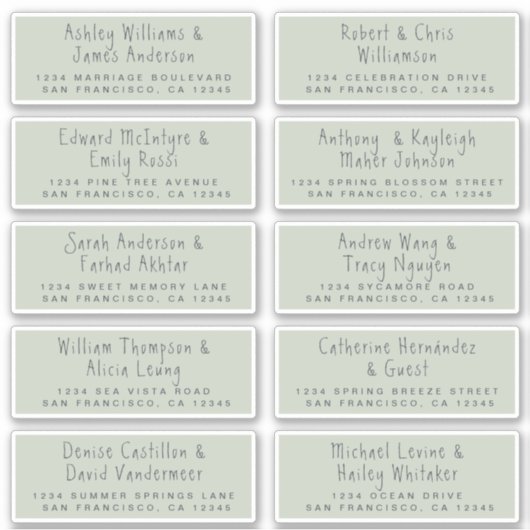 Handgeschriebene Green Wedding Guest Address Label (Vorderseite)
